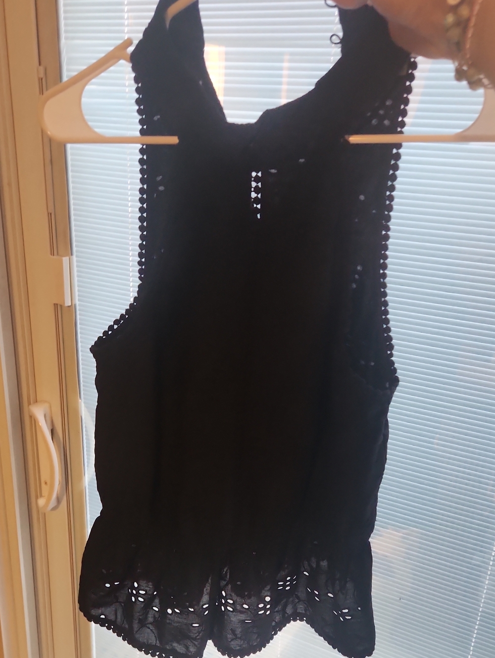 Sleeveless Black Eyelet Scallop-Trim Tank Top